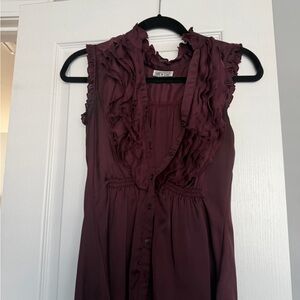 Ruffled Burgundy Sleeveless Blouse